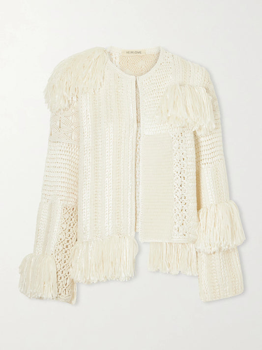 Heirlome Quinn Fringed Crochet-knit Silk-blend Jacket