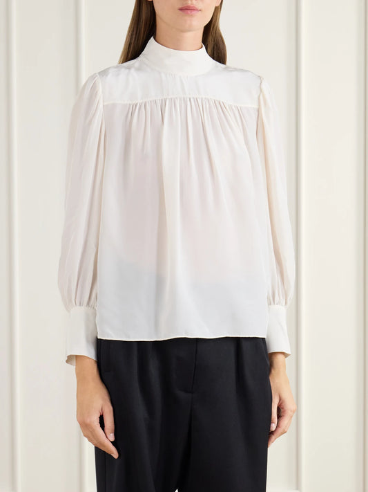 Veronica Beard Brooks Gathered Crepe De Chine Blouse