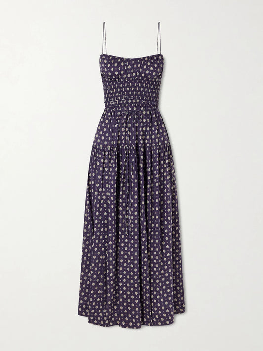 Safia Smocked Printed Cotton And Silk-blend Voile Maxi Dress