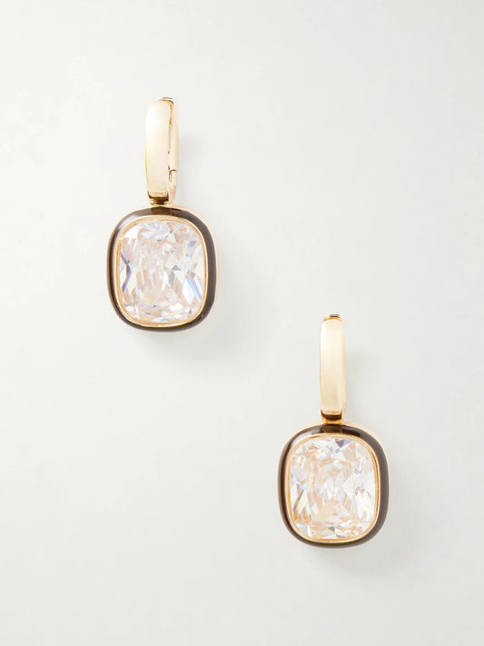 Cubic Cushion Gold-tone, Cubic Zirconia And Enamel Earrings