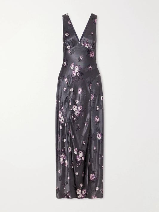 Anna Sui Floral-print Satin Maxi Dress