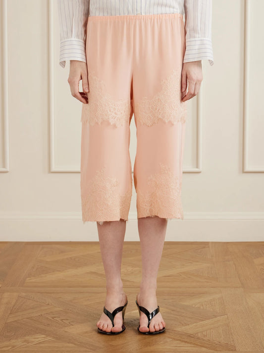 AFLALO Auden Lace-trimmed Silk-satin Shorts