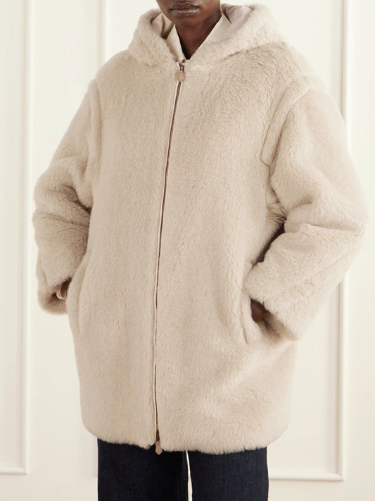 Max Mara Spadino Teddy Hooded Alpaca, Wool And Silk-blend Coat