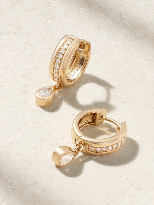 Roxanne First Stripe Drop 14-karat Gold Diamond Hoop Earrings