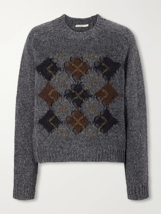 KALLMEYER Nina Cut-out Checked Wool-blend Sweater