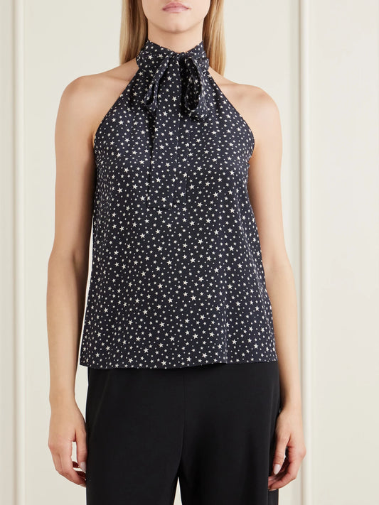 Nili Lotan Alla Polka-star Silk Halterneck Blouse