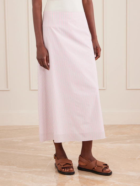 A-line Striped Cotton Midi Skirt