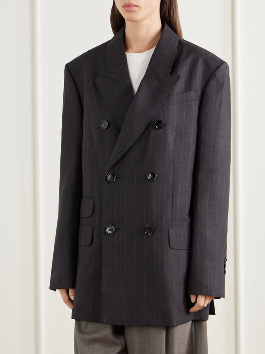 AMI PARIS Double-breasted Pinstriped Wool-blend Blazer