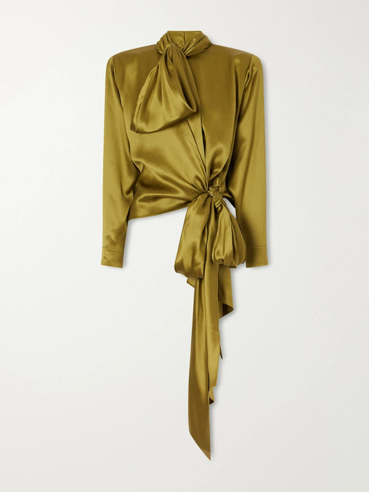 Balmain Tie-detailed Silk-satin Blouse