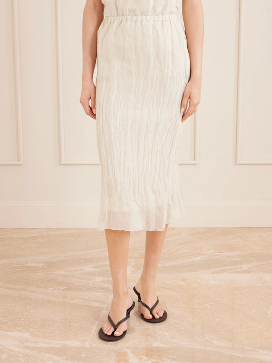 Crinkled Metallic Cotton-blend Midi Skirt