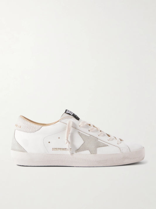 Super-star Distressed Suede-trimmed Leather Sneakers