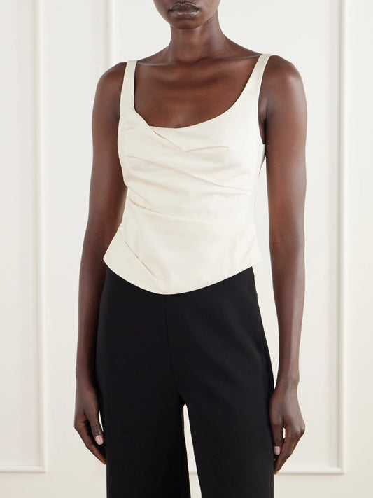 ST. AGNI Draped Tussah Silk-blend Bustier Top