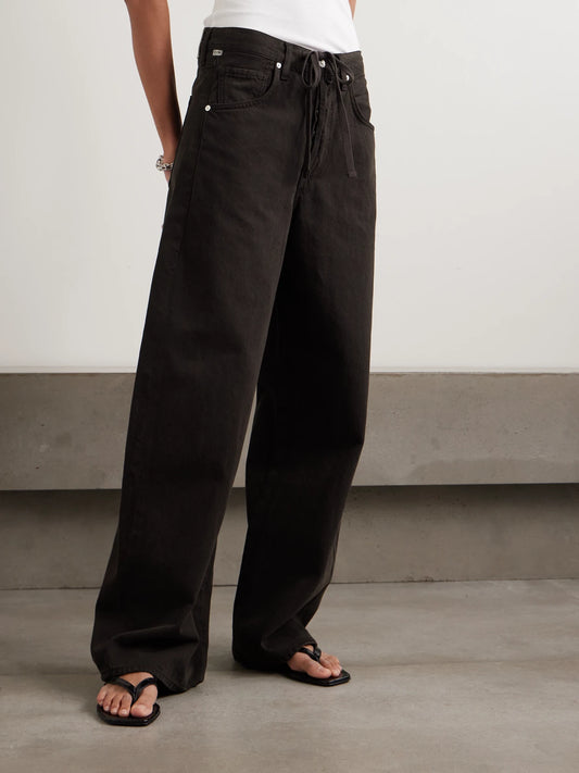 Brynn Drawstring Mid-rise Wide-leg Jeans
