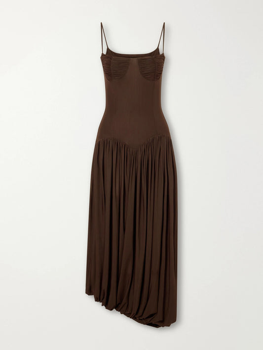 Maygel Coronel Ceniza Ruched Gathered Jersey Midi Dress