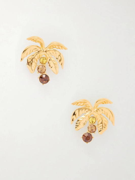 Oscar de la Renta Palm Tree Crystal-embellished Gold-tone Clip Earrings