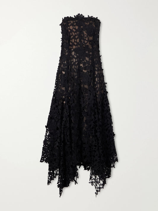 Oscar de la Renta Guipure Lace-trimmed Mesh Midi Dress