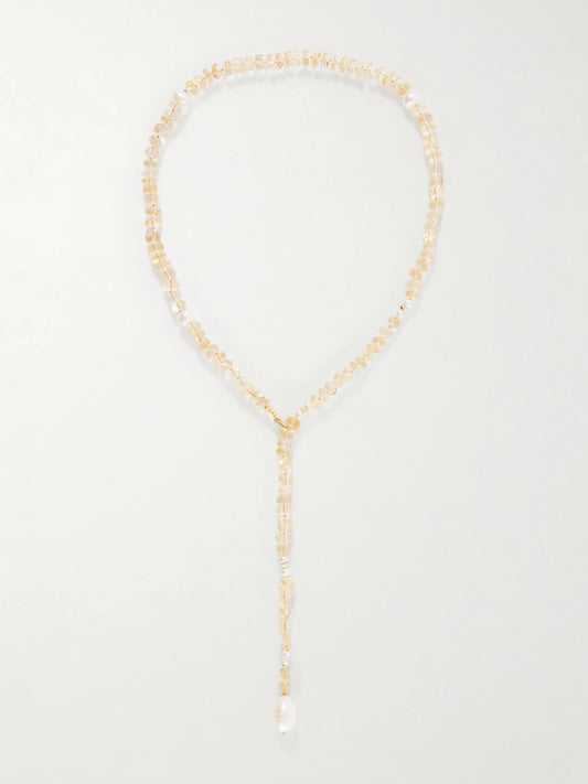 Solstice Sautoir 14-karat Gold, Pearl And Citrine Beaded Necklace