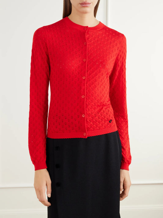 BERNADETTE Kira Embroidered Pointelle-knit Silk, Wool And Cashmere-blend Cardigan