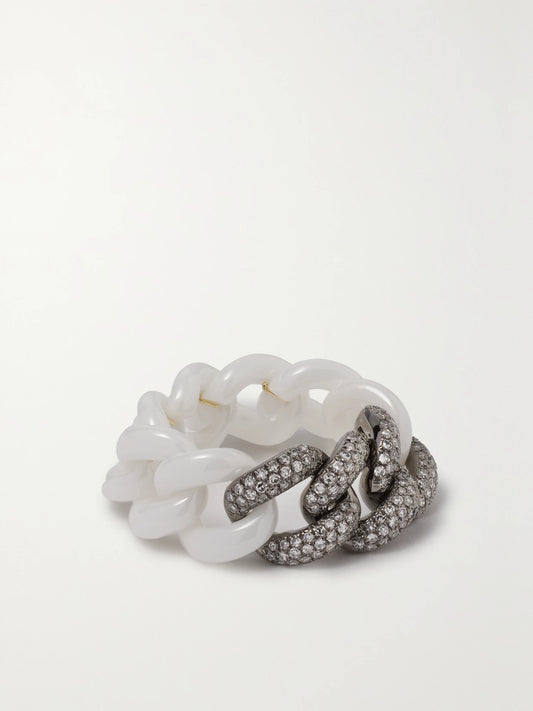 Ceramic, 18-karat Blackened Gold And Diamond Ring