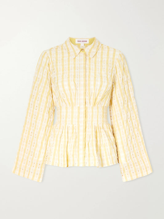 Boogie Woogie Bugle Boy Shirred Checked Seersucker Blouse