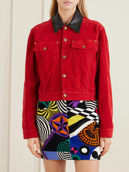 Versace Cotton-velvet Leather-trimmed Jacket