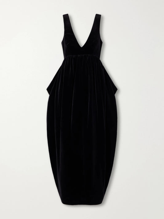 RÓHE Sculptural Volume Peplum Cotton-velvet Maxi Dress