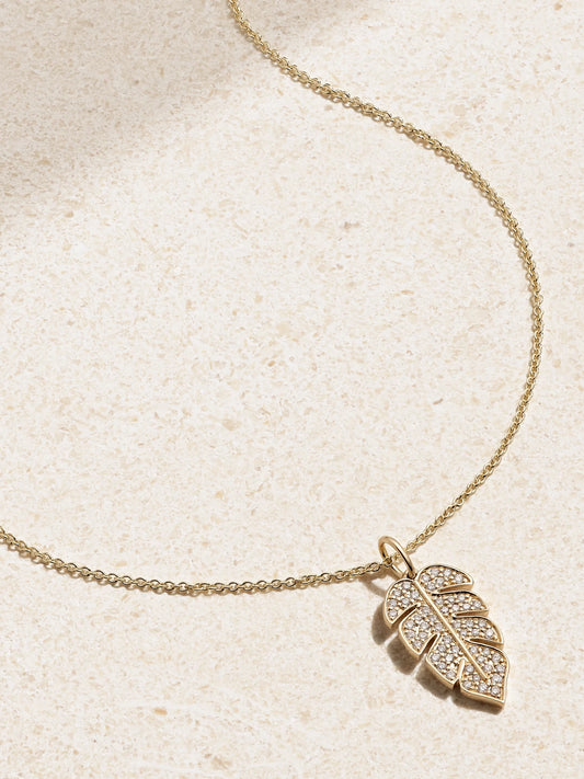 Large Monstera Leaf 14-karat Gold Diamond Necklace