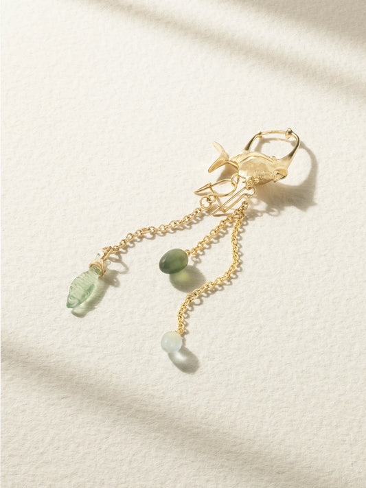 Young Fish 18-karat Gold, Serpentine And Aquamarine Hoop Earrings