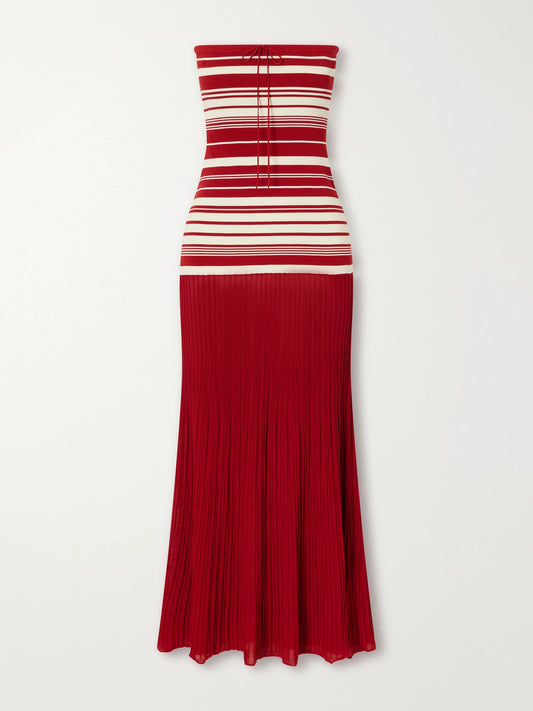 Faithfull Valmir Strapless Striped Pleated Cotton-blend Jersey Maxi Dress