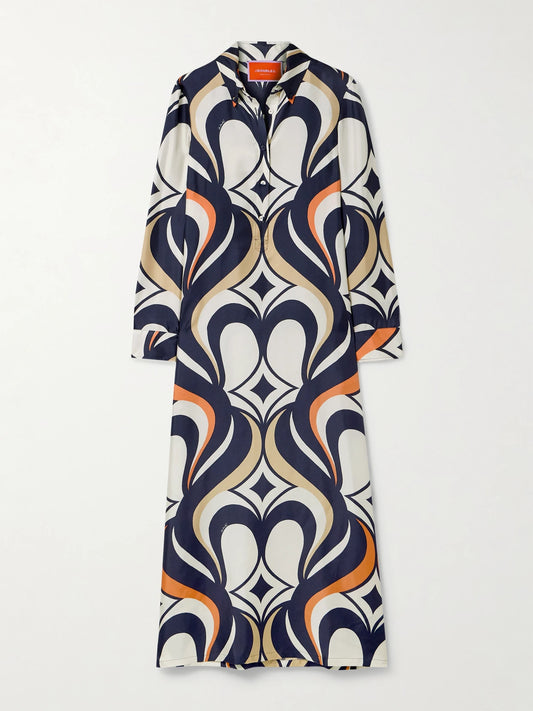 Icon Printed Silk-twill Maxi Shirt Dress