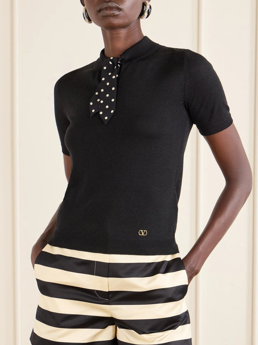Silk-trimmed Wool-blend Knit Polo Shirt