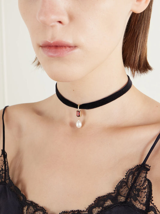Loren Stewart Crimson 14-karat Gold Garnet And Pearl Choker