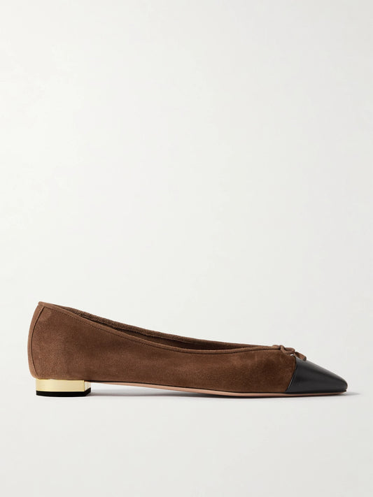Gioia Bow-detailed Leather-trimmed Suede Ballet Flats