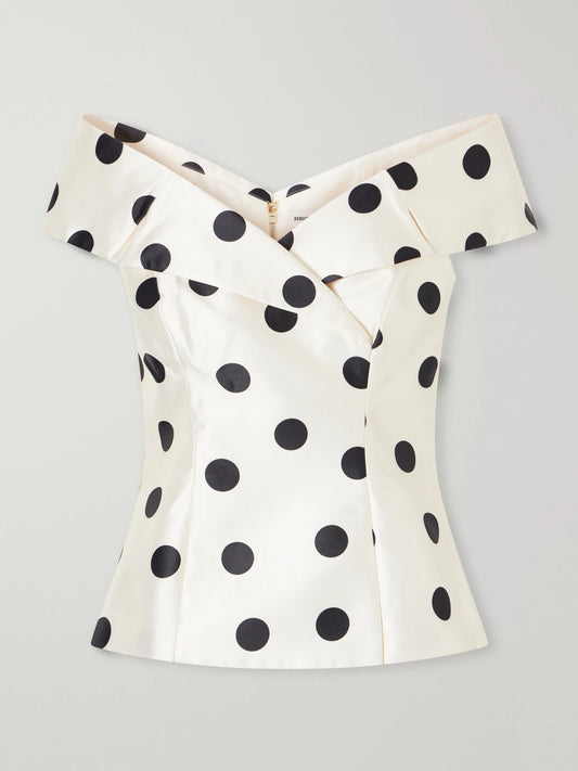 Rebecca Vallance Bacio Off-the-shoulder Polka-dot Satin-twill Top