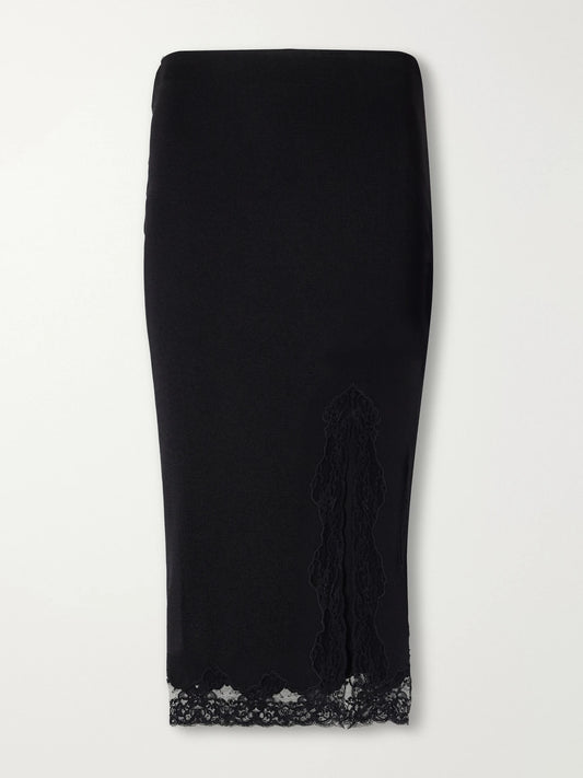 Balmain Lace-trimmed Jersey Midi Skirt