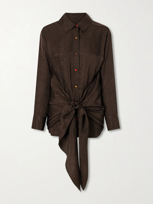 Arroyo Knotted Crinkled-satin Shirt