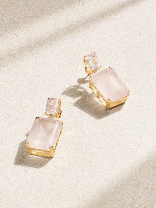 14-karat Gold Rose Quartz And Diamond Earrings