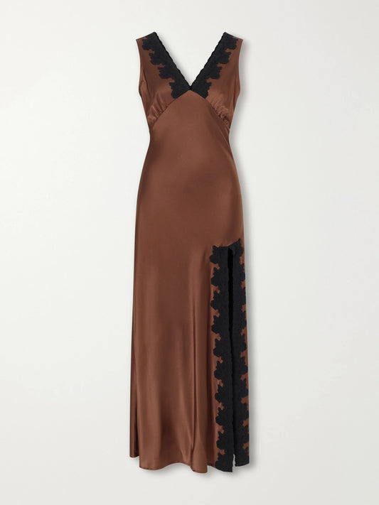 Miguelina Lace-trimmed Silk-blend Satin Midi Dress
