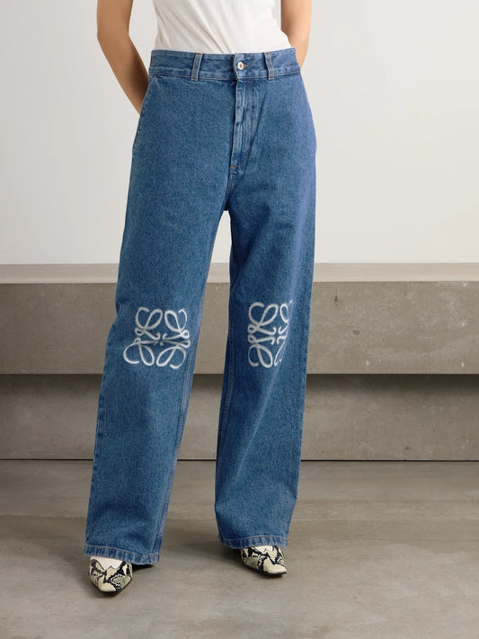 Anagram Appliquéd High-rise Wide-leg Jeans