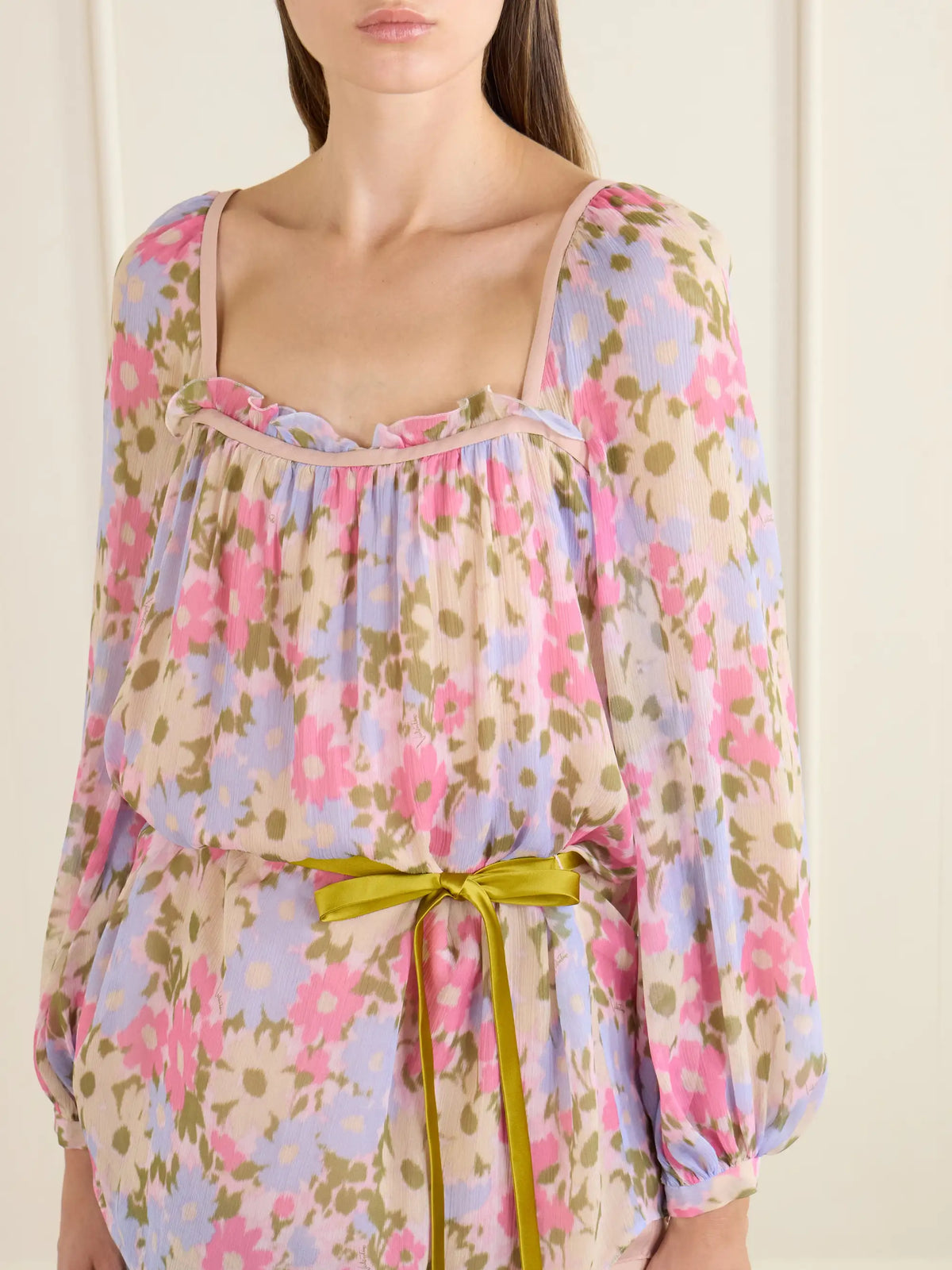 Belted Floral-print Silk-georgette Blouse
