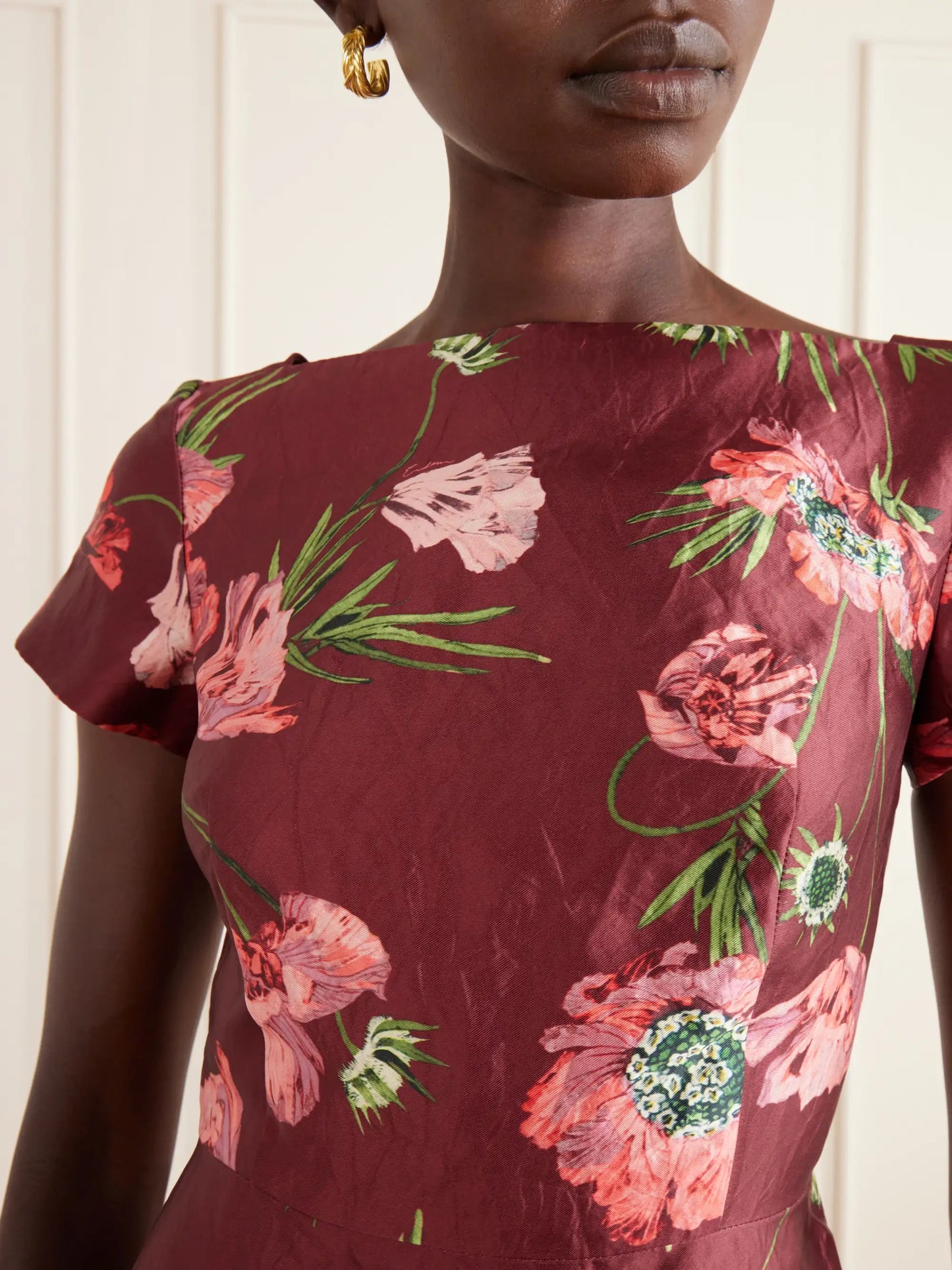 Floral-print Textured Satin Dress