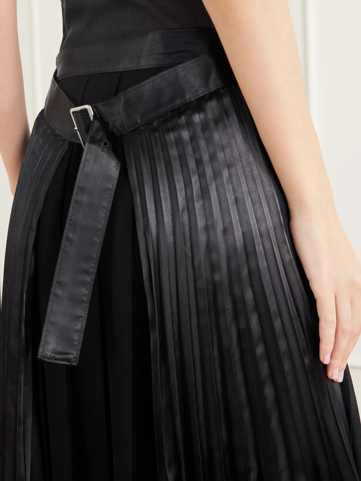 Junya Watanabe Layered Pleated Wool-blend Flannel And Satin Maxi Skirt