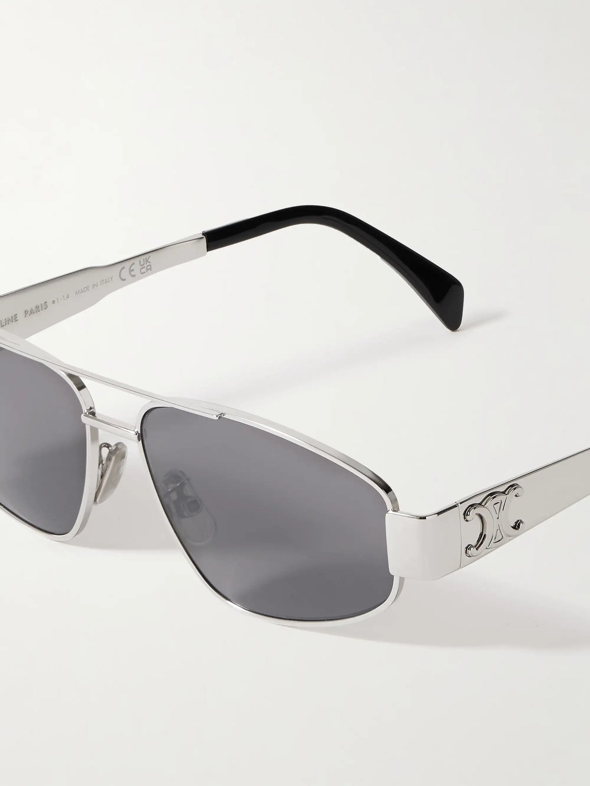 Triomphe Aviator-style Silver-tone And Acetate Sunglasses