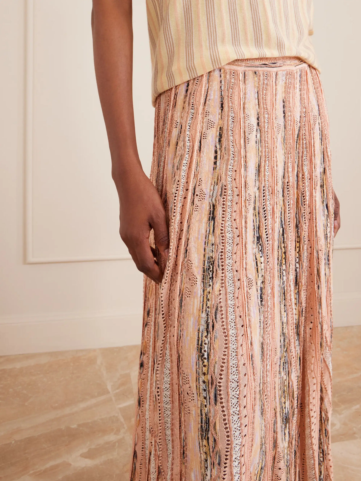 Ulla Johnson Clio Striped Pointelle-knit Midi Skirt