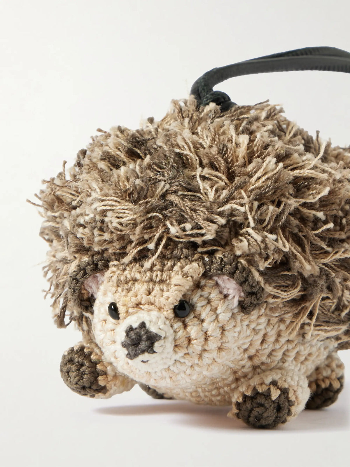 Hedgehog Crocheted Cotton And Leather Bag Charm
