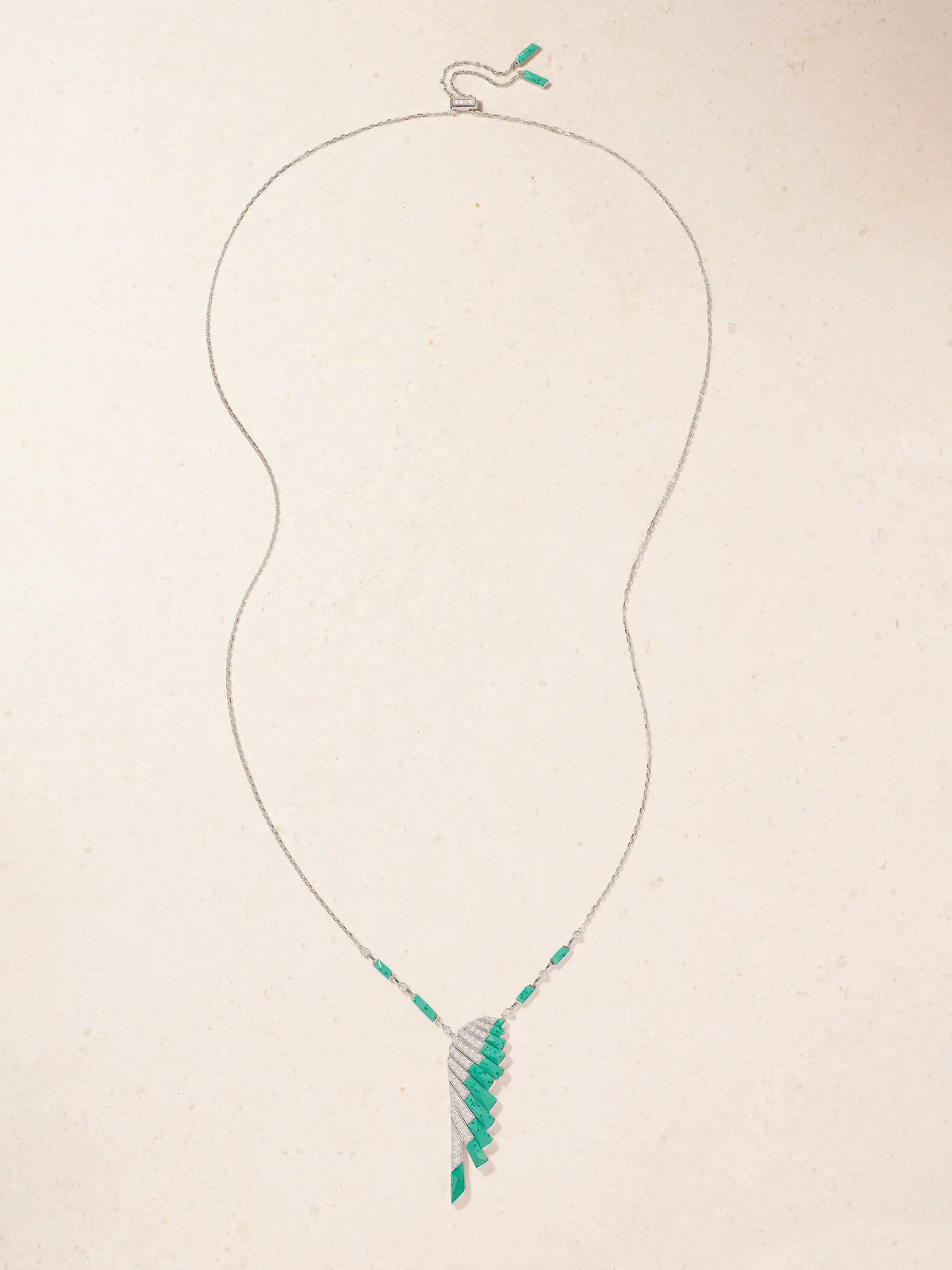 Wings Rising 18-karat White Gold, Malachite And Diamond Necklace