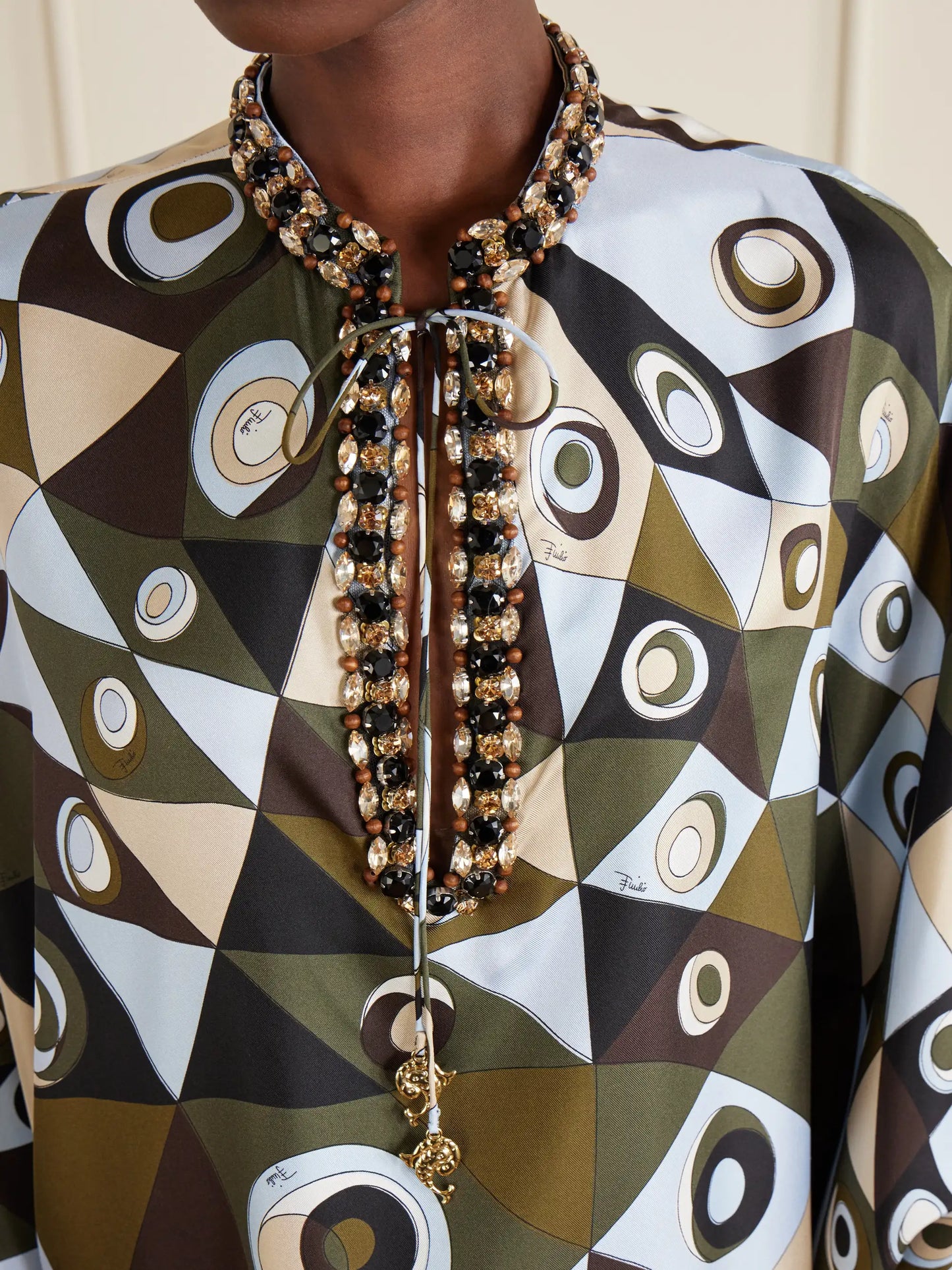 Embellished Printed Silk-twill Kaftan