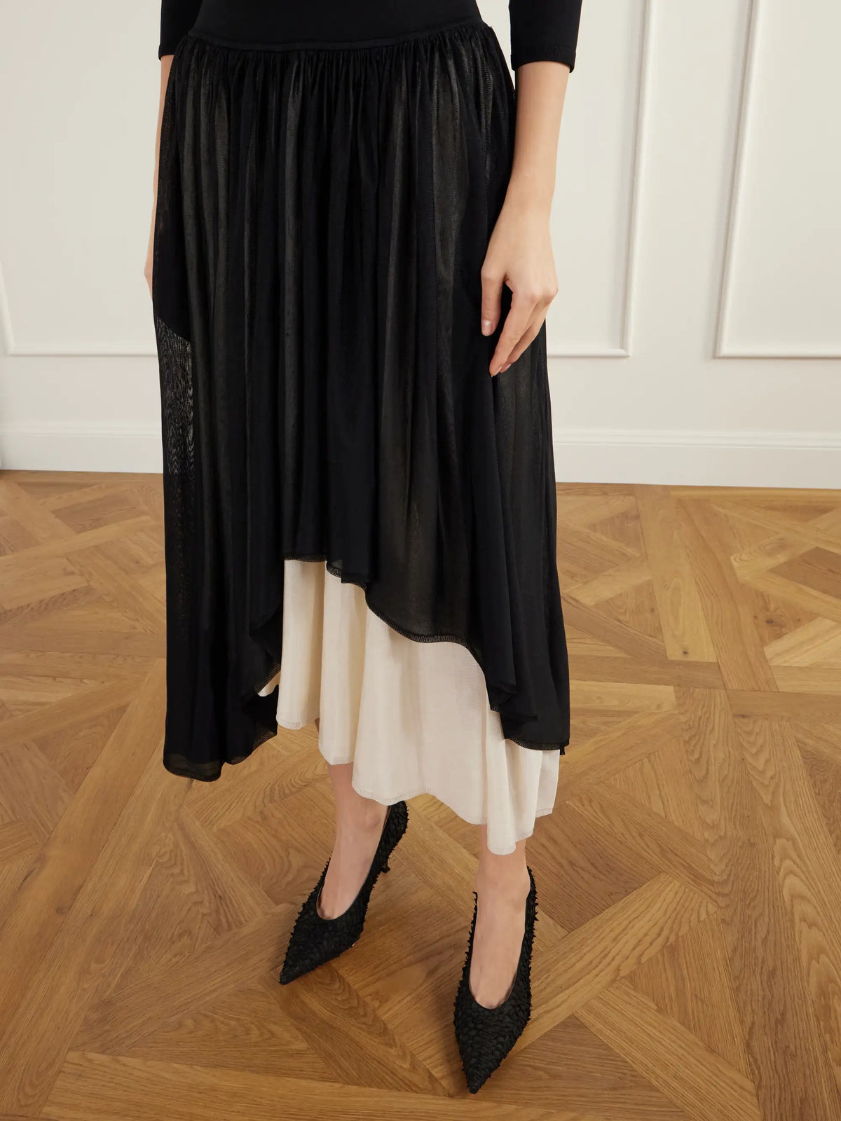 Maria McManus Asymmetric Gathered Jersey Midi Dress