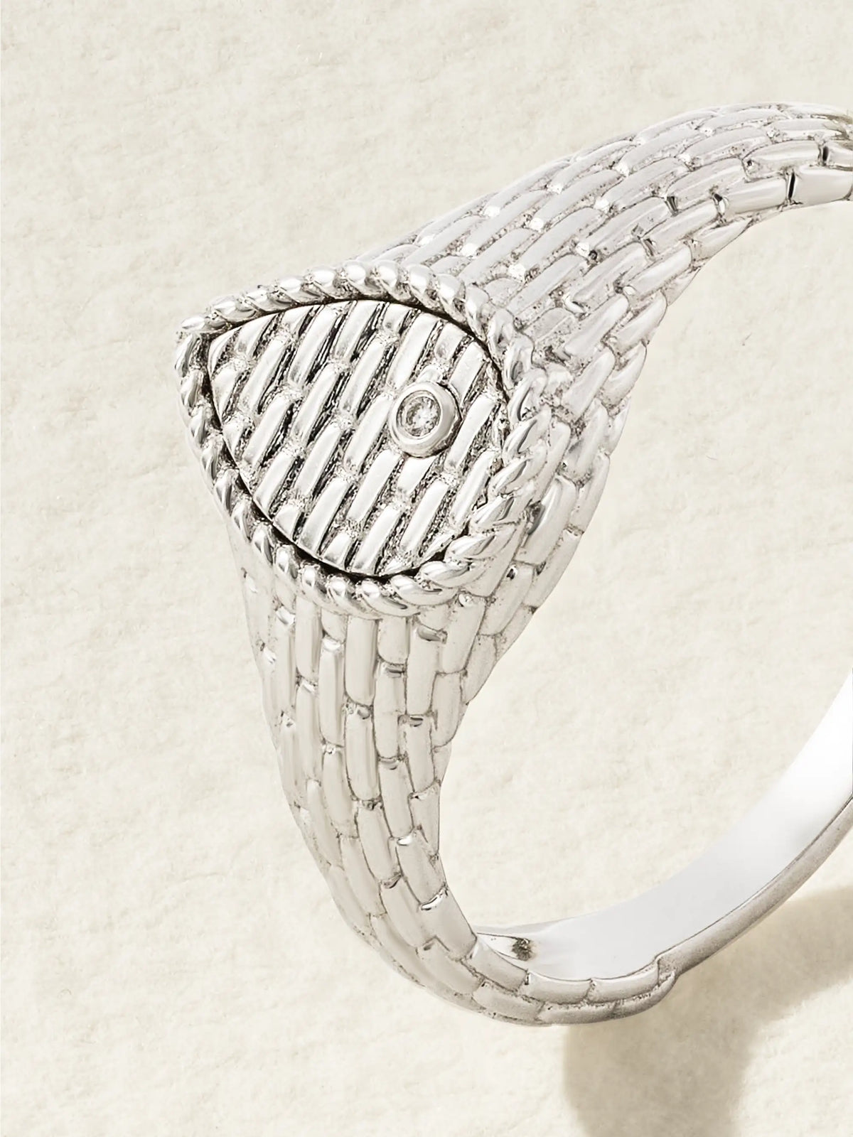 Baby Chevaliere 9-karat White Gold Diamond Signet Ring