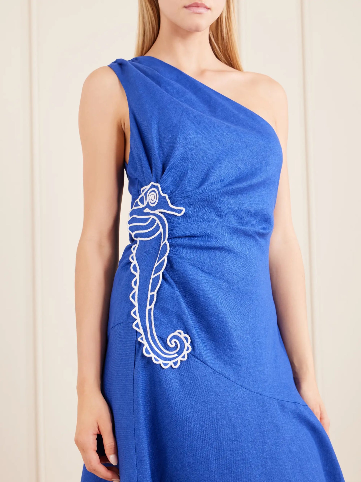 Seahorse Embroidered Linen Maxi Dress